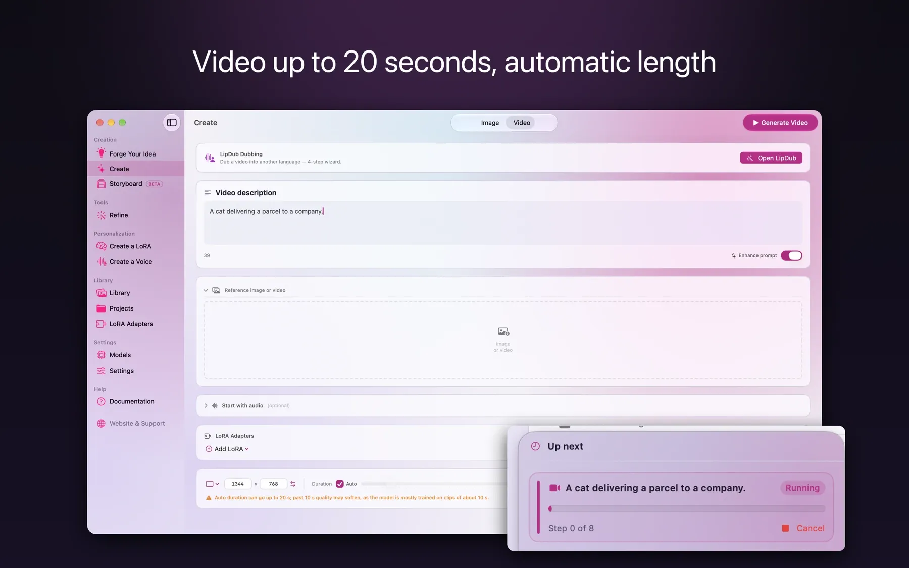 Video up to 20 seconds, automatic length